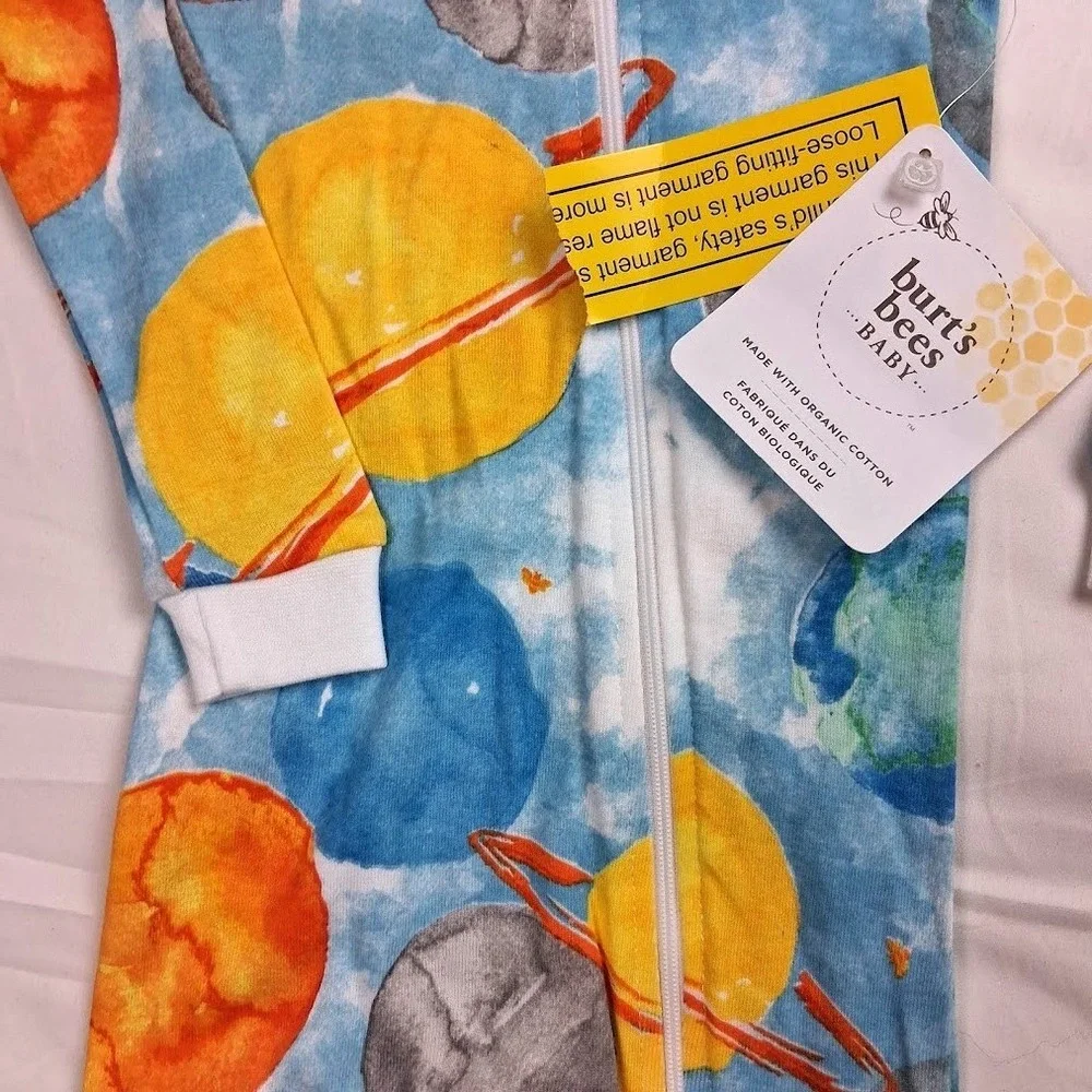 Burt's Bees Outer Space Planet Baby Boy Sleeper 12 Mos Organic Cotton Footed NWT